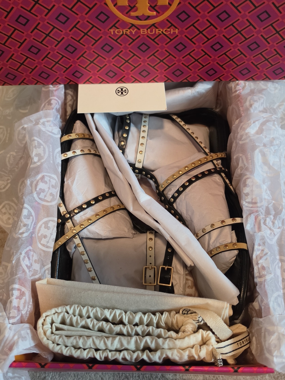 Tory Burch Black Leather Studded Gladiator Sandals - Picture 14 of 14